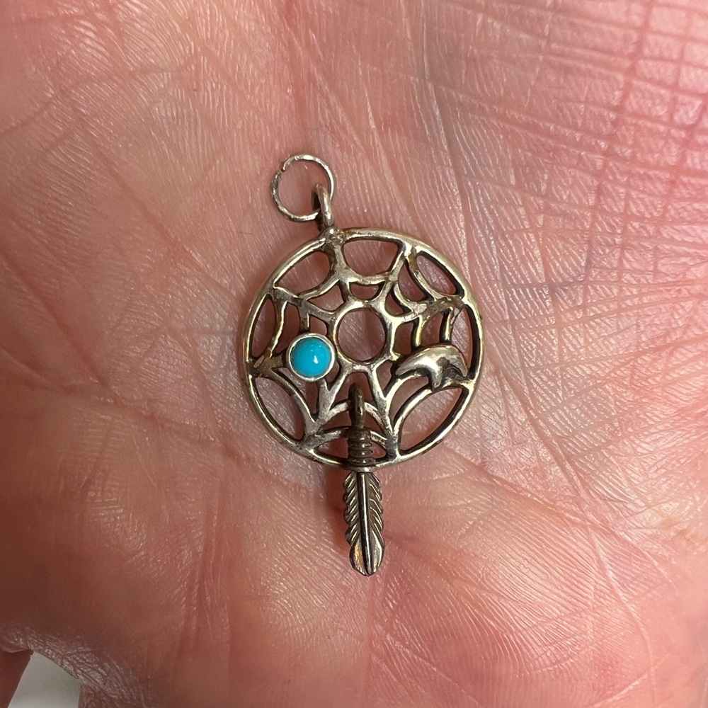 Dreamcatcher Bear Turquoise Sterling Silver 925 Necklace Pendant